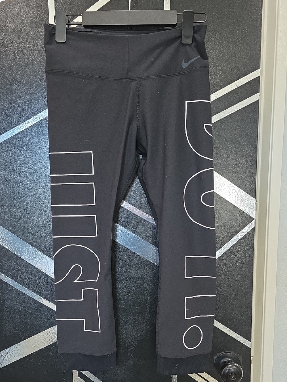 Nike Black Capri Leggings with White Outline Side Logo